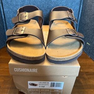 Cushionaire Men's Size‎ 11 Brown Nappa Leland Cork Sandals NIB Adjustable Buckle